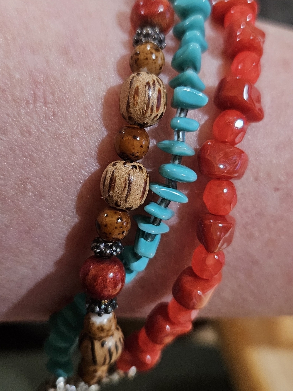 Turquoise and Red Multi-Strand Beaded Women's Bracelet